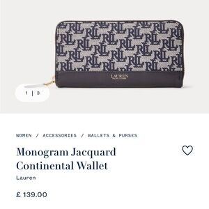Ralph Lauren Monogram Jacquard Continental Wallet - Navy and Cream